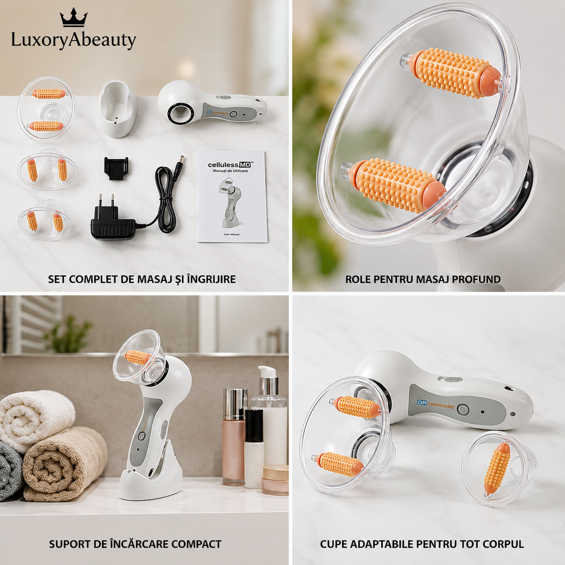 Aparat Masaj Vacuum Anti-Celulită Cehuioss Celluless MD - Terapie Vacuum cu Role Cauciuc și Lumină, Portabil, Putere Variabilă, Acumulator 1000mAh, Pentru Abdomen, Brațe, Șolduri și Picioare