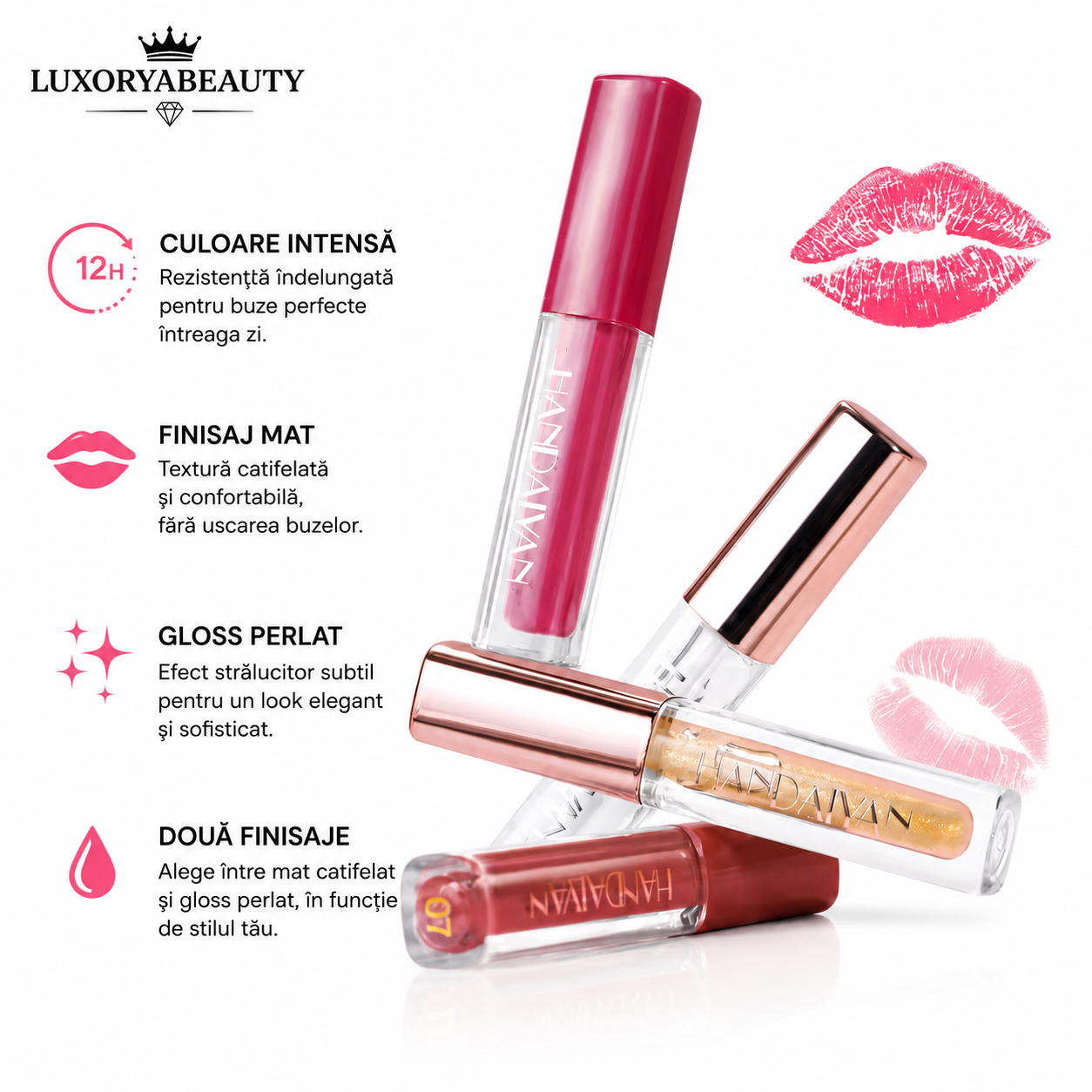 Set 4 Rujuri Lichide HANDAIYAN – Rezistență Îndelungată, Culori Intense, Finish Mat și Lucios,