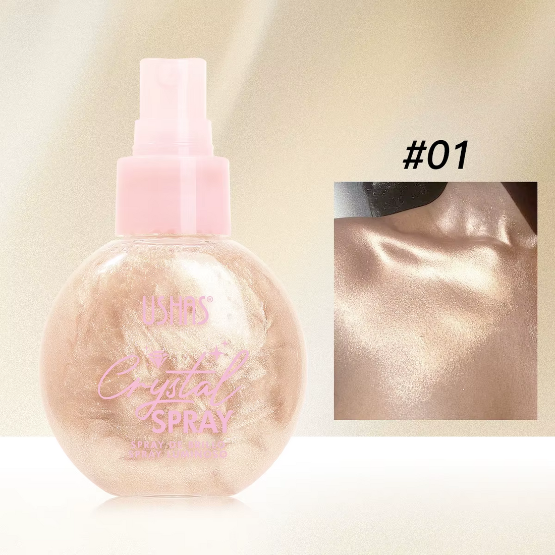 Spray Iluminator Față & Corp USHAS UC103A Crystal Spray – Efect Strălucitor cu Particule Fine Shimmer