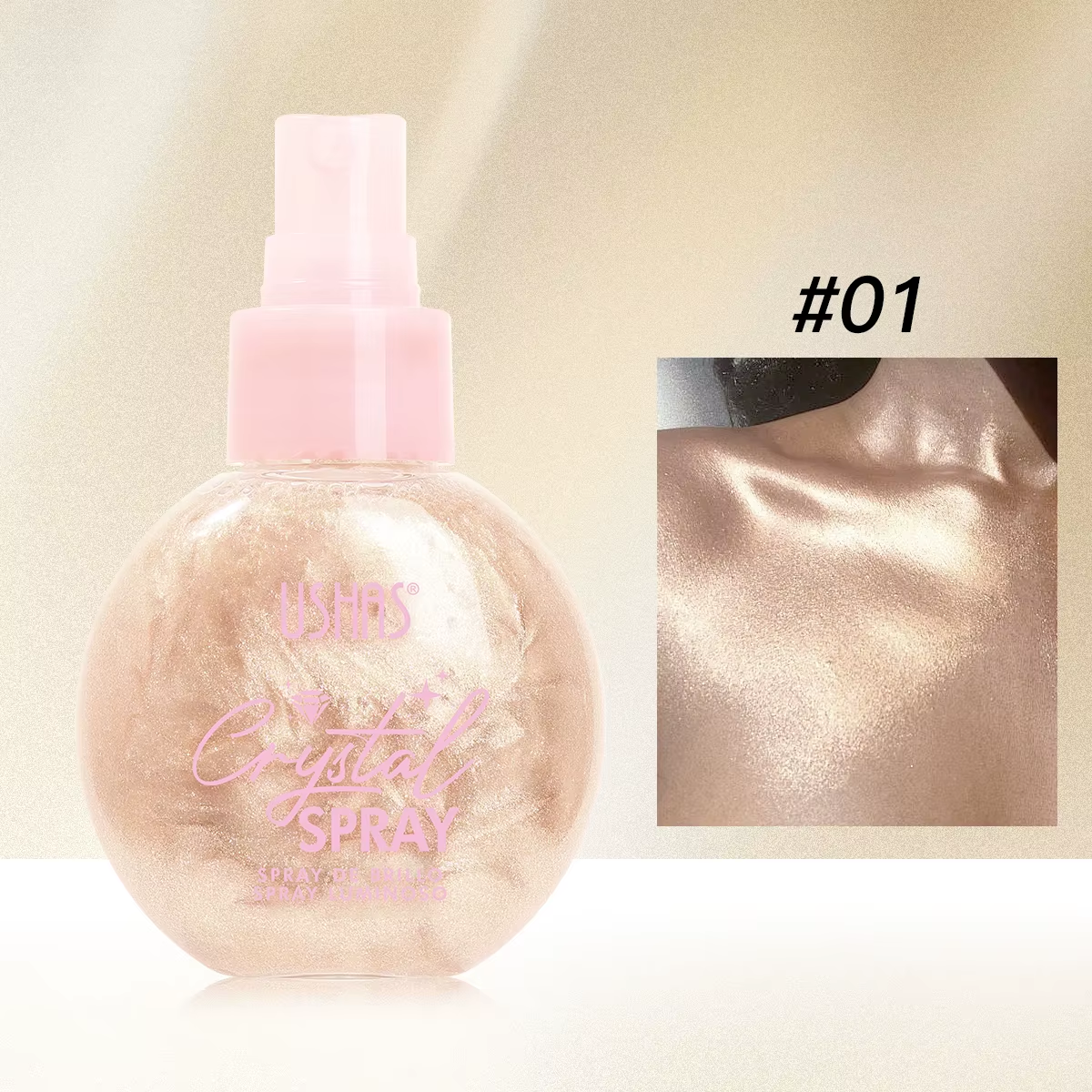 Spray Iluminator Față & Corp USHAS UC103A Crystal Spray – Efect Strălucitor cu Particule Fine Shimmer