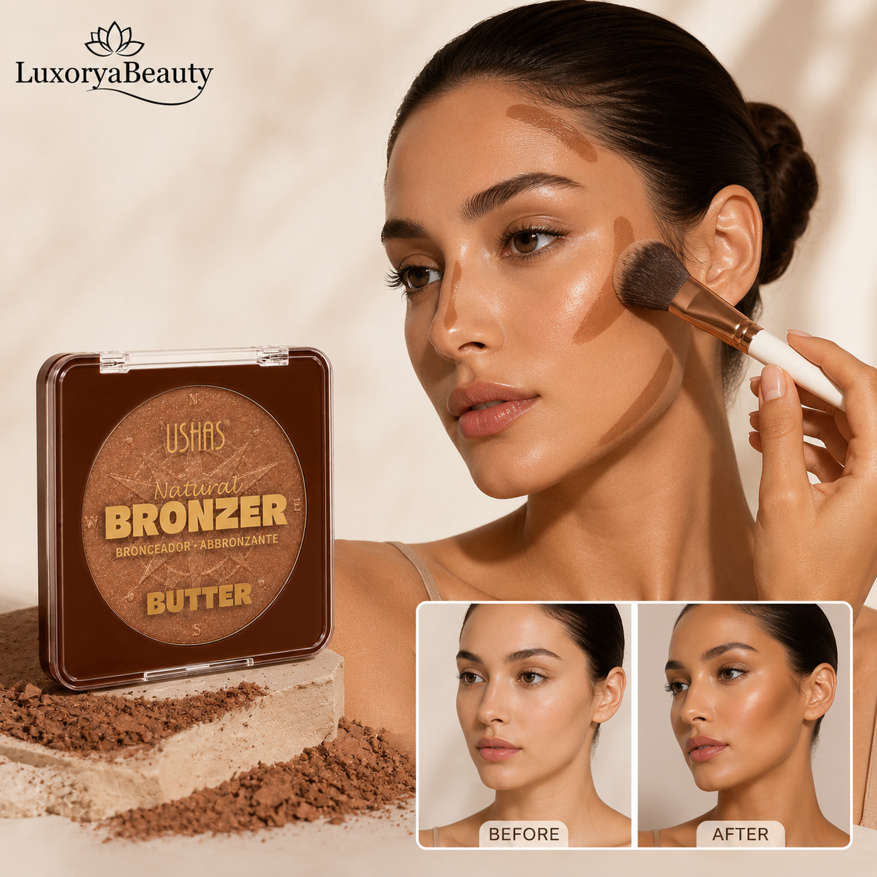 Bronzer Pudră Profesională Ushas UBK004 Butter – Efect Natural, Textură Fină, Contur și Aspect Bronzat Natural