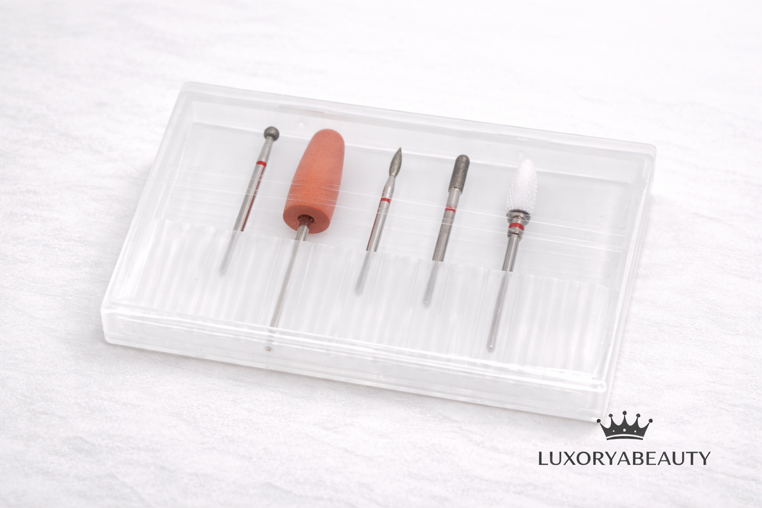 Set Bituri Freză Unghii 5 Buc – Diamant, Brâu Roșu | Precizie Profesională pentru Manichiură & Pedichiură