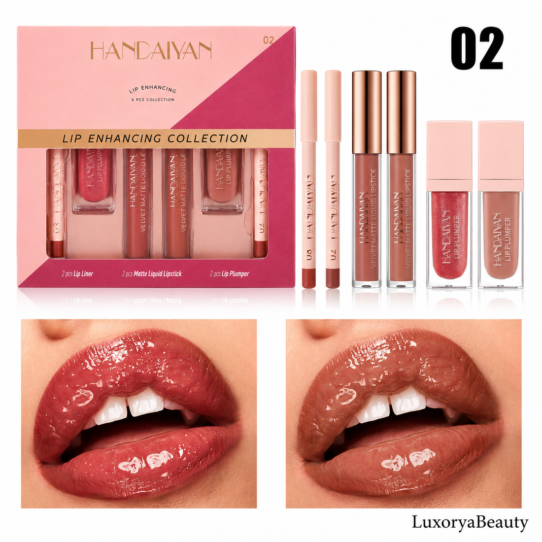 Set Machiaj Buze HANDAIYAN H1114 – 6 Produse pentru Contur, Culoare și Volum