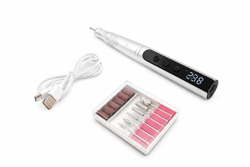 Freză Mandrină Unghii Global Fashion T-7AS Argintie 35000 RPM – Profesională, Silențioasă, Twist-Lock