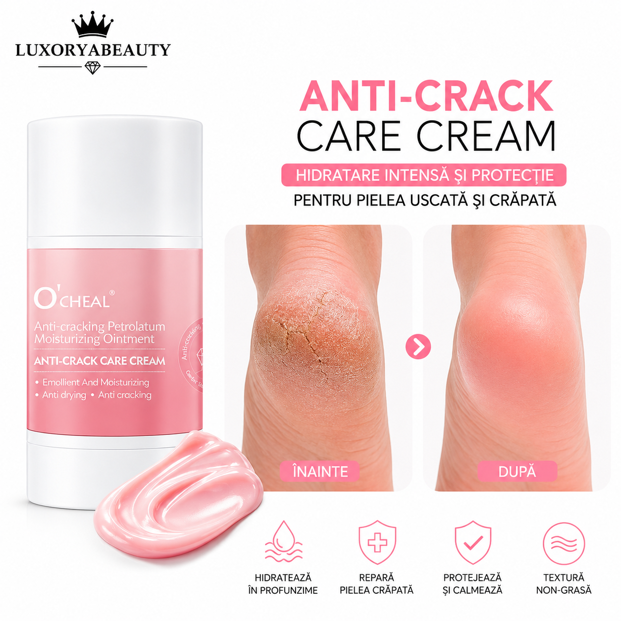 Set 2 Creme Ocheal Anti-Crack pentru Piele Uscată și Crăpată – Hidratare Intensă, Reparare și Protecție pentru Mâini, Călcâie, Coate și Genunchi
