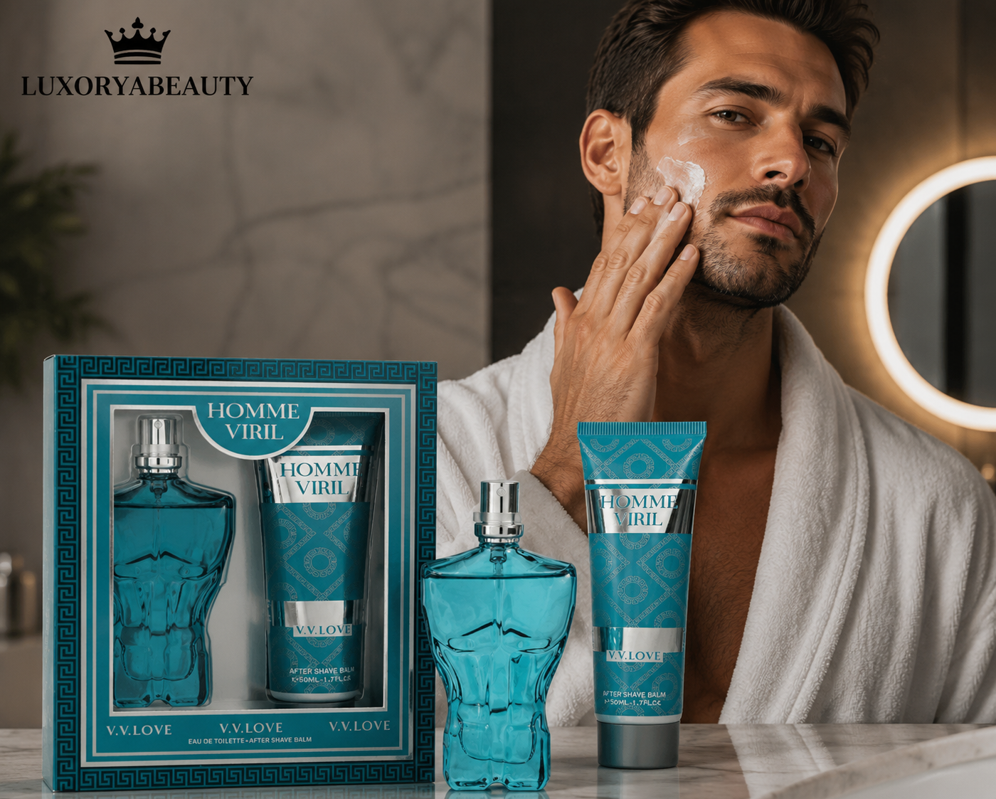 Set Cadou Bărbați Homme Viril V.V. Love – Parfum 30 ml + After Shave Balm 50 ml, Eleganță Masculină, Model VL3801-17