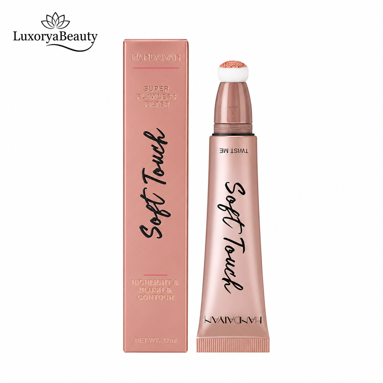 Blush, Iluminator & Contur cu Burete Handaiyan Soft Touch – 3 în 1, Aplicator Cushion, Finish Natural și Luminos