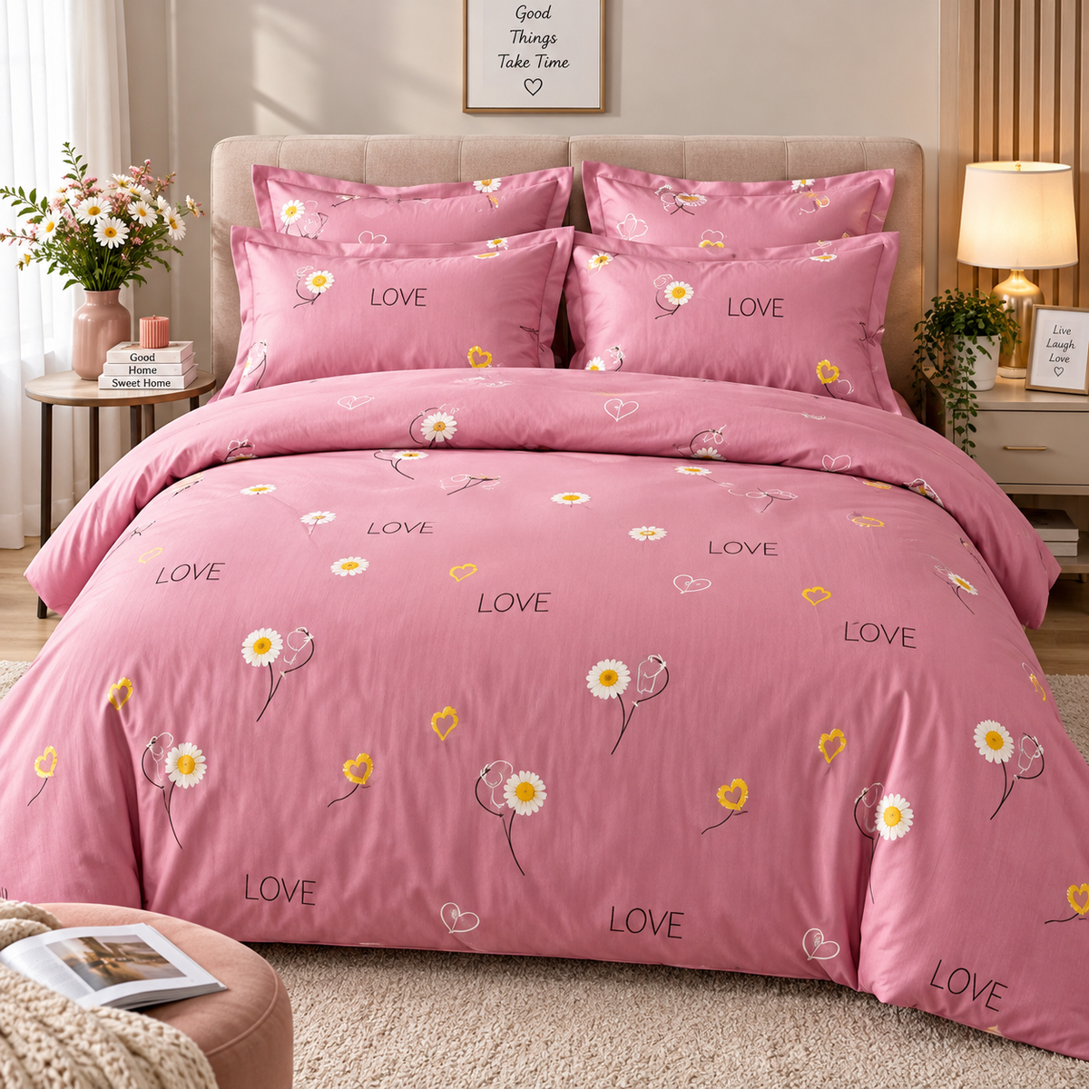 Lenjerie de Pat Finet 4 Piese – Model LOVE Floral
