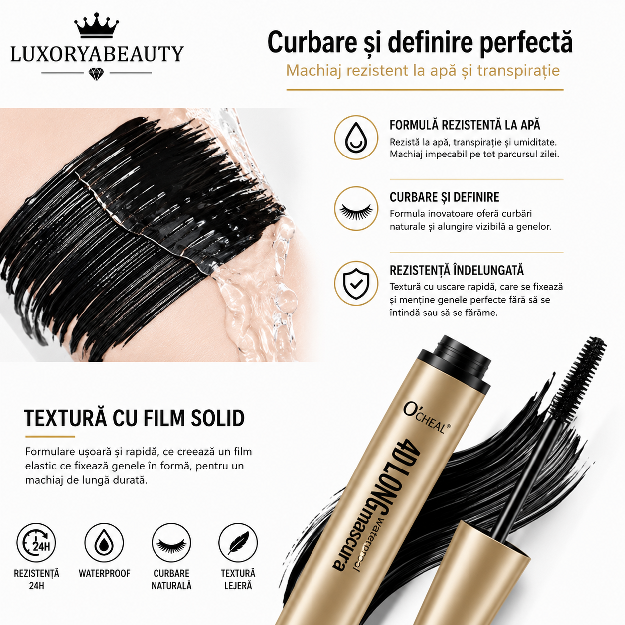 Rimel Negru Ocheal 4D Long Mascara – Efect de Alungire și Volum Natural, Waterproof, Rezistență Îndelungată, Gene Definite și Curbate