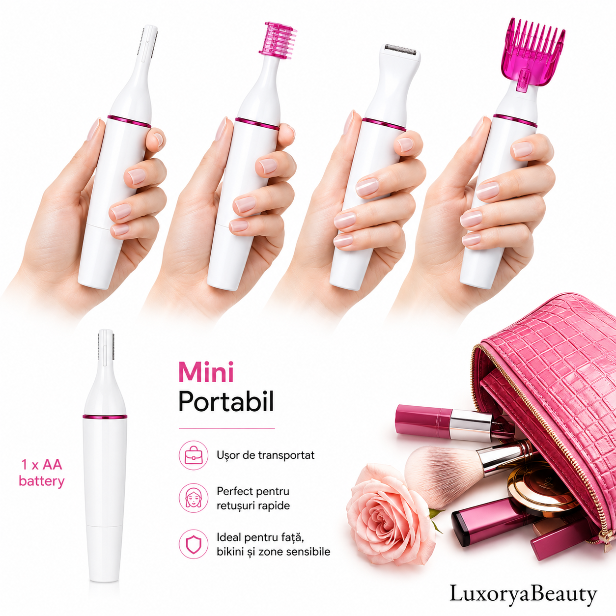 Mini Epilator Portabil SWEET Sensitive Precision 5 in 1 pentru Femei – Aparat pentru Sprâncene, Față, Bikini și Axilă, Compact și Ușor de Utilizat