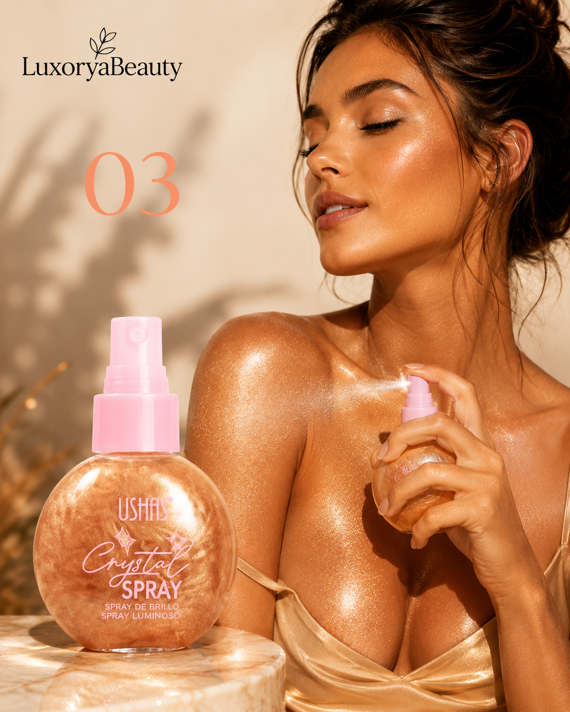 Spray Iluminator Față & Corp 03 USHAS UC103A Crystal Spray – Efect Strălucitor cu Particule Fine Shimmer