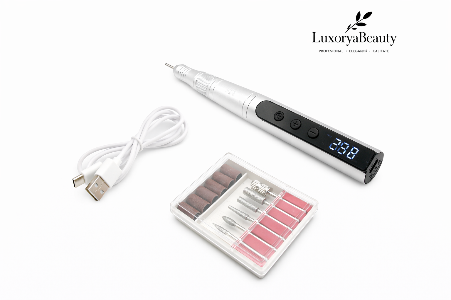 Freză Mandrină Unghii Global Fashion T-7AS Argintie 35000 RPM – Profesională, Silențioasă, Twist-Lock
