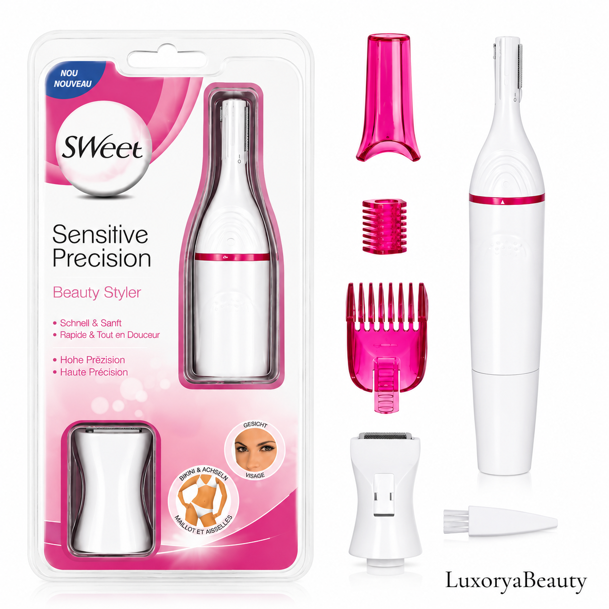 Mini Epilator Portabil SWEET Sensitive Precision 5 in 1 pentru Femei – Aparat pentru Sprâncene, Față, Bikini și Axilă, Compact și Ușor de Utilizat