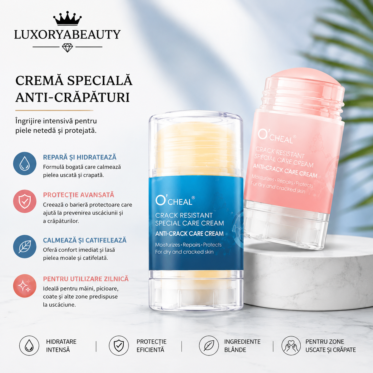 Set 2 Creme Ocheal Anti-Crack pentru Piele Uscată și Crăpată – Hidratare Intensă, Reparare și Protecție pentru Mâini, Călcâie, Coate și Genunchi