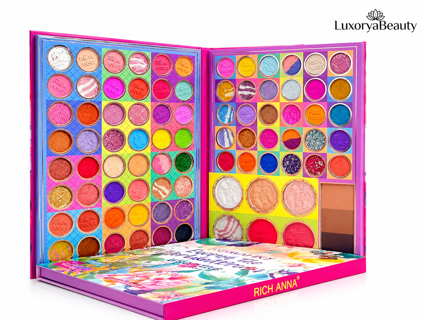 Trusă Profesională Machiaj Multifuncțională Romanky 2207 – 78 Farduri Ochi Mate, Sidefate și Glitter, Blush, Iluminator și Contur
