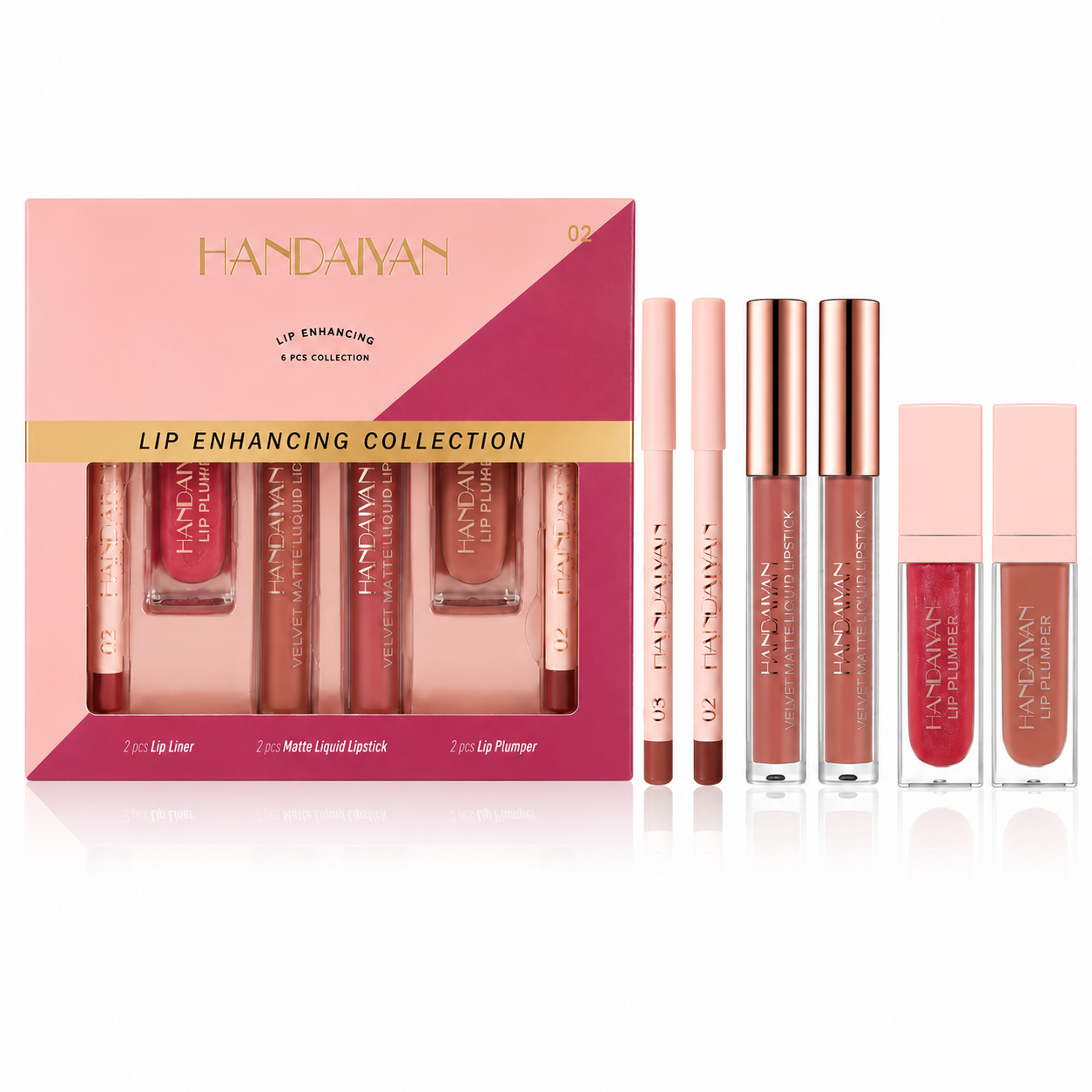 Set Machiaj Buze 02 HANDAIYAN H1114 – 6 Produse pentru Contur, Culoare și Volum