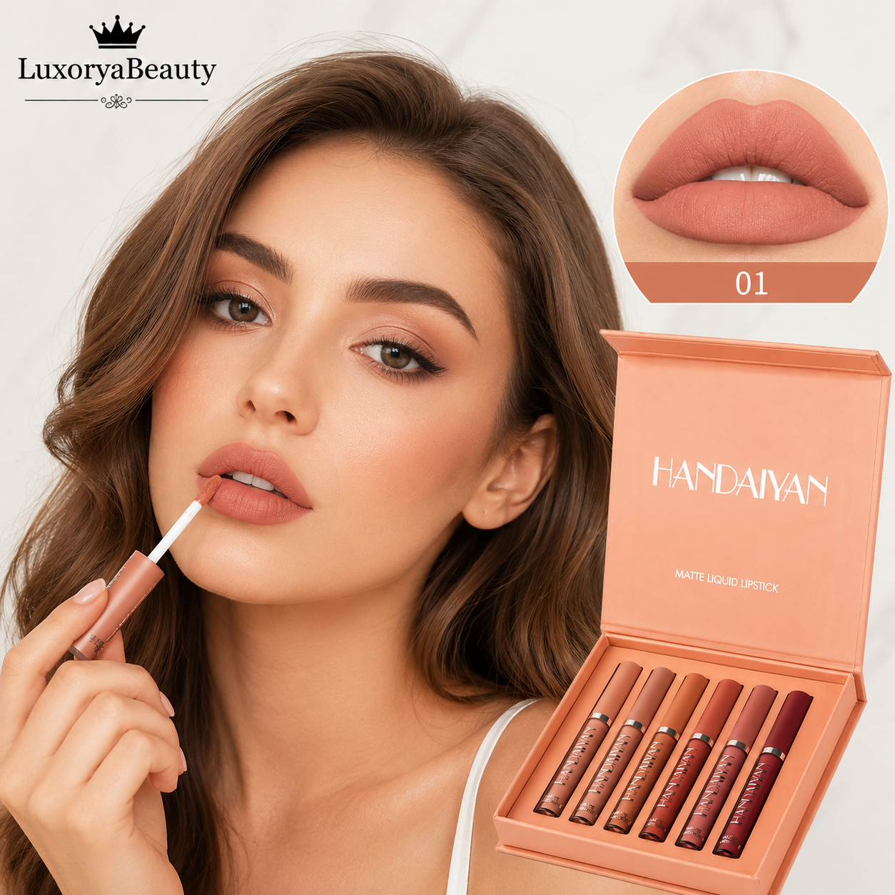Set Rujuri Lichide Mate Handaiyan 1011B – SET B, 6 Nuanțe Nude & Rose, Rezistente la Transfer