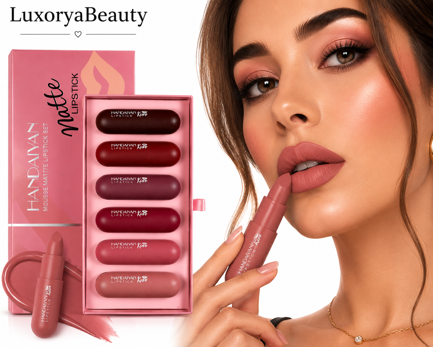 Set 6 Rujuri Mate Rezistente HANDAIYAN 1042 - Nuanțe Nude și Roz