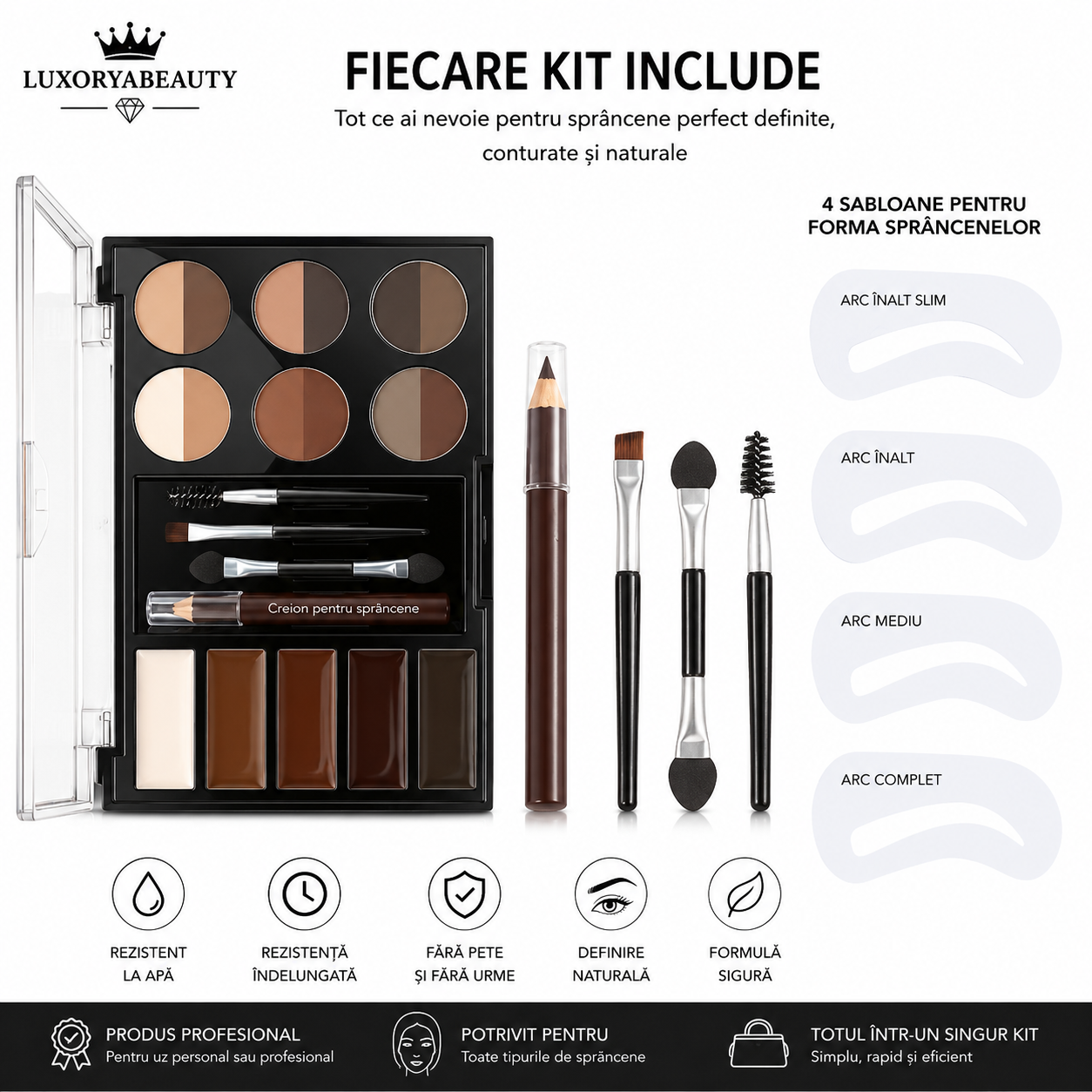 Trusă Profesională pentru Sprâncene cu Fard, Ceară, Creion, Pensule și Șabloane - Handaiyan Brow Powder Set H2006