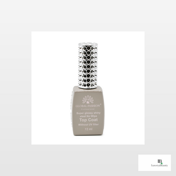 Top Coat Fără UV Global Fashion 12 ml – Super Glossy Shiny, No Wipe, Luciu Intens Profesional pentru Unghii