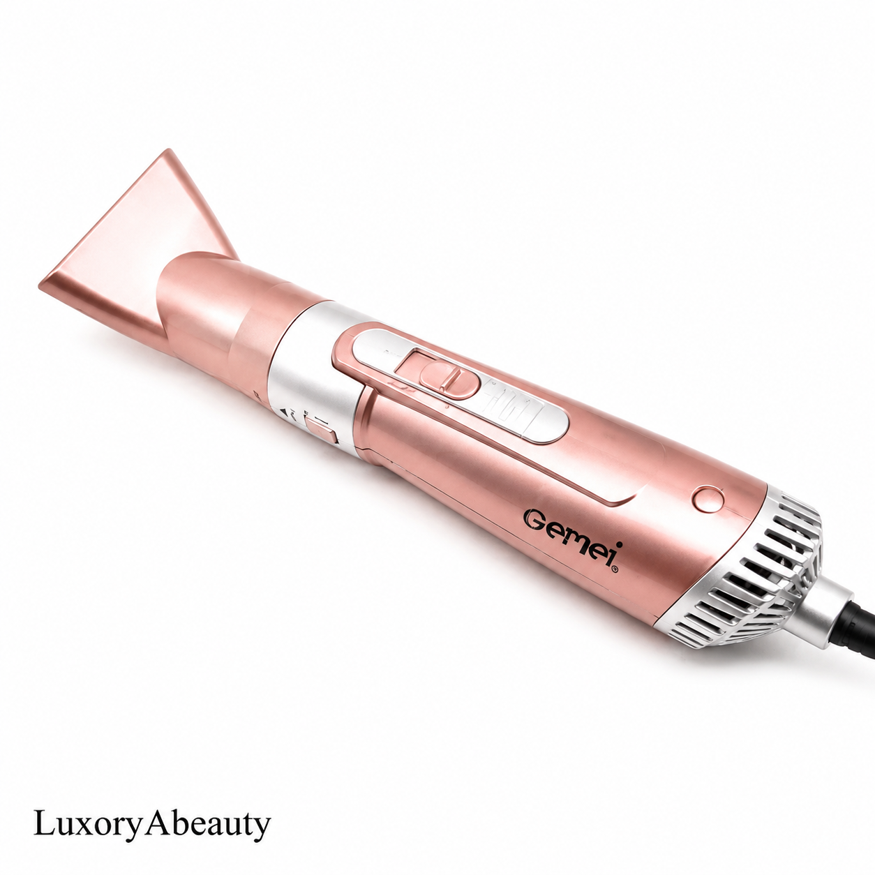 Uscător de Păr Profesional 7 în 1 Gemei GM-4831, 2200W - Display LED, 7 Accesorii Interschimbabile, Peri Retractabili, Cablu Rotativ 360° și Culoare Pink: Styling de Salon, Volum și Protecție Termică