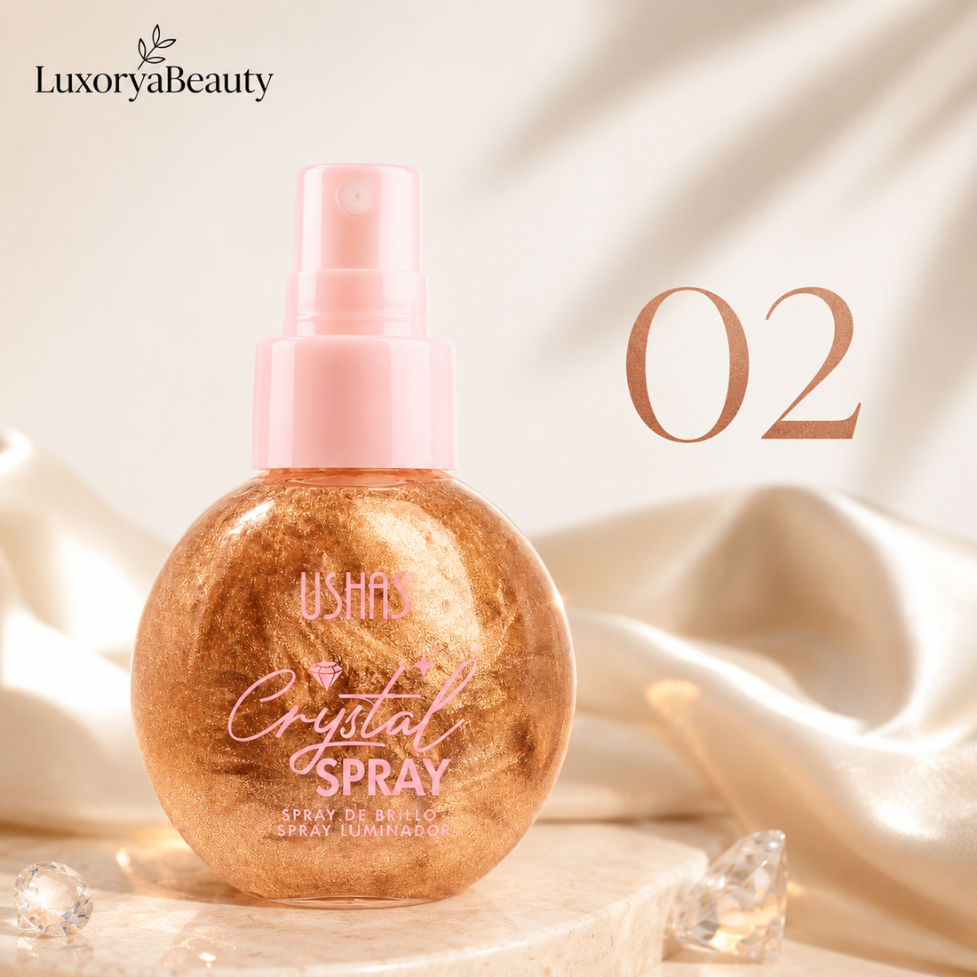 Spray Iluminator Față & Corp USHAS UC103A 02 Crystal Spray – Efect Strălucitor cu Particule Fine Shimmer