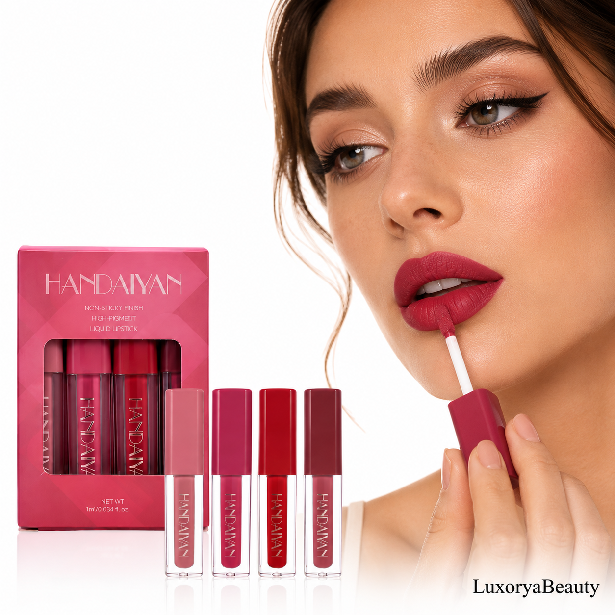 Set 4 Rujuri Lichide HANDAIYAN – Rezistență Îndelungată, Culori Intense, Finish Mat și Lucios,