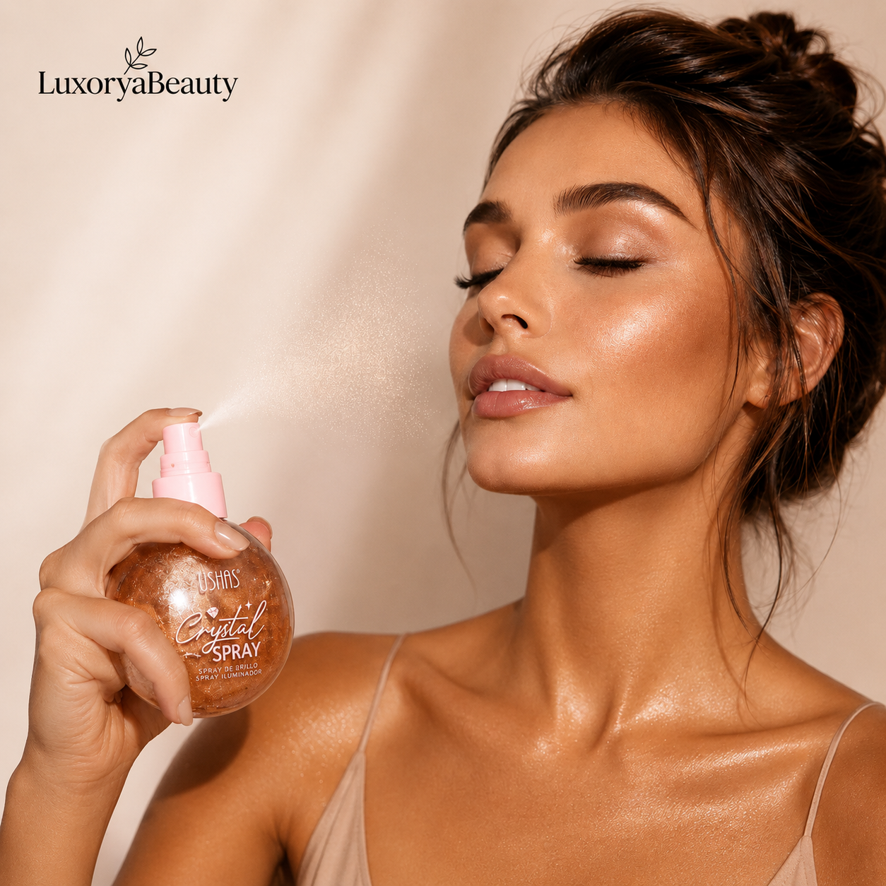 Set 2 Iluminatoare pentru Față și Corp USHAS Crystal Spray + Parfum Cadou 35 ml – Efect Strălucitor, Finish Luminos