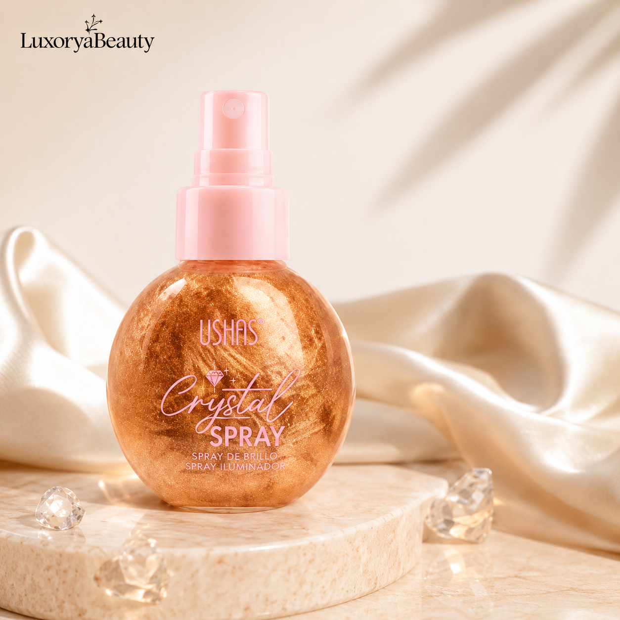 Set 2 Iluminatoare pentru Față și Corp USHAS Crystal Spray + Parfum Cadou 35 ml – Efect Strălucitor, Finish Luminos
