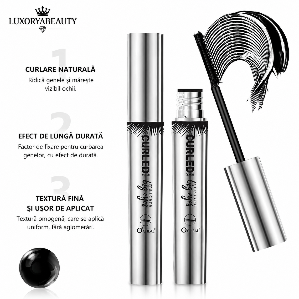 Rimel Negru Ocheal Curled Big Eyes 4D – Efect de Gene Alungite și Separate, Volum Natural, Curbare Intensă, Rezistență Îndelungată  F1/H534