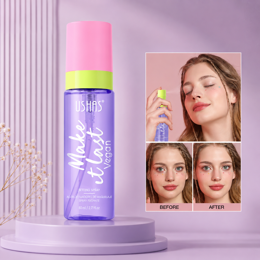Spray Fixare Machiaj Matifiant Ushas USP002-2 Vegan 80ml