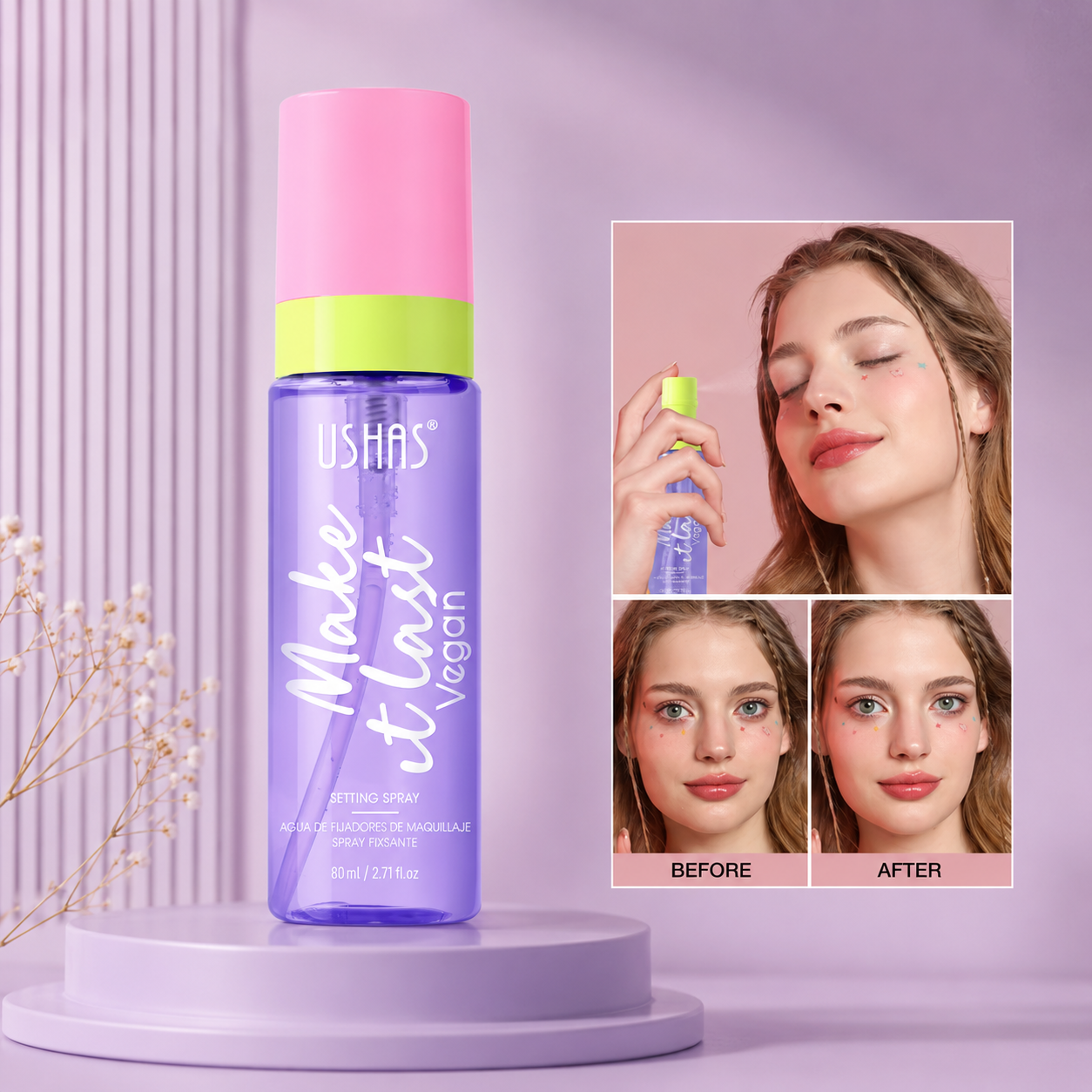 Spray Fixare Machiaj Matifiant Ushas USP002-2 Vegan 80ml