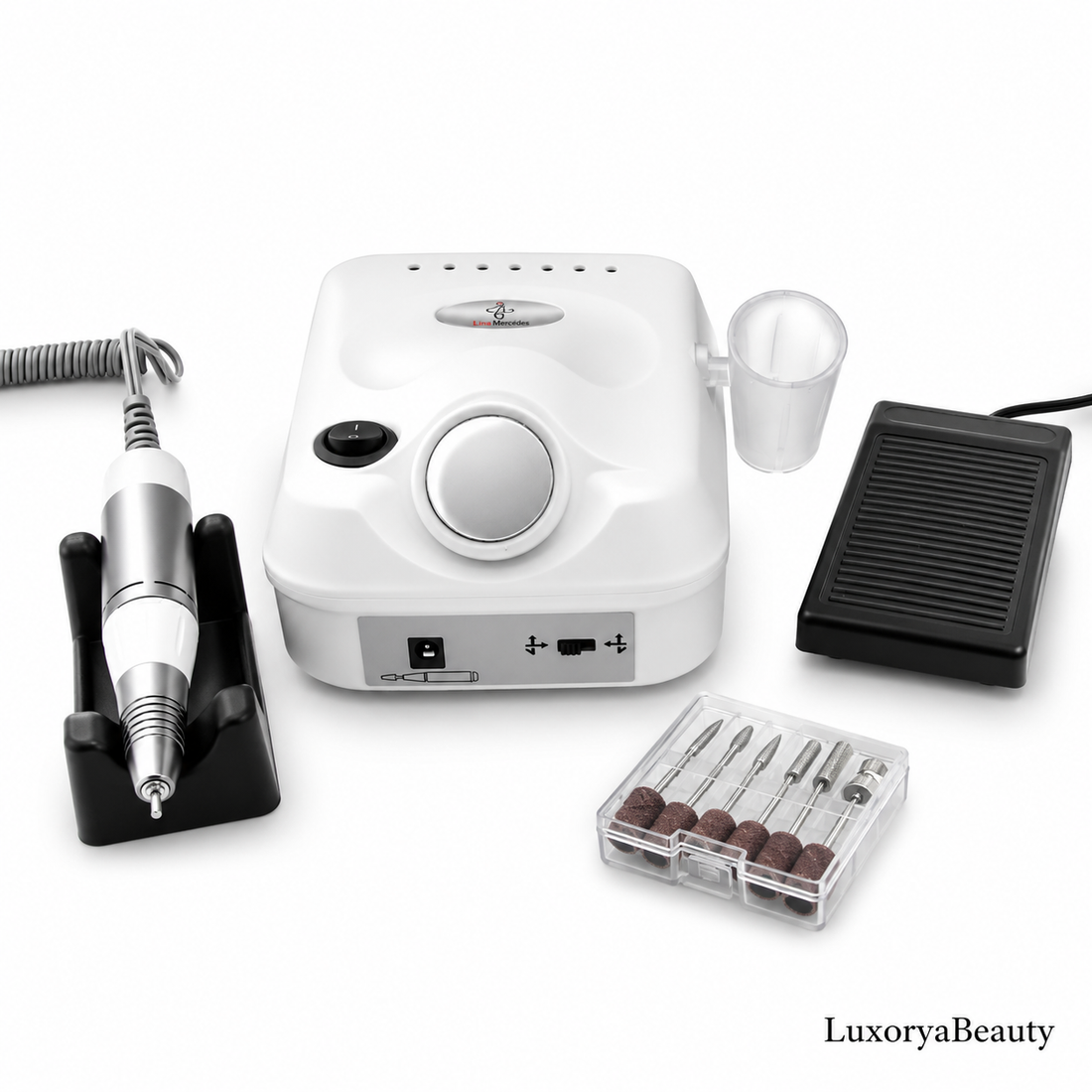 Freză Profesională Manichiură și Pedichiură Bee Nails BN-335, 45000 RPM, 65W, Albă + Set 3 pensule pentru gel cadou