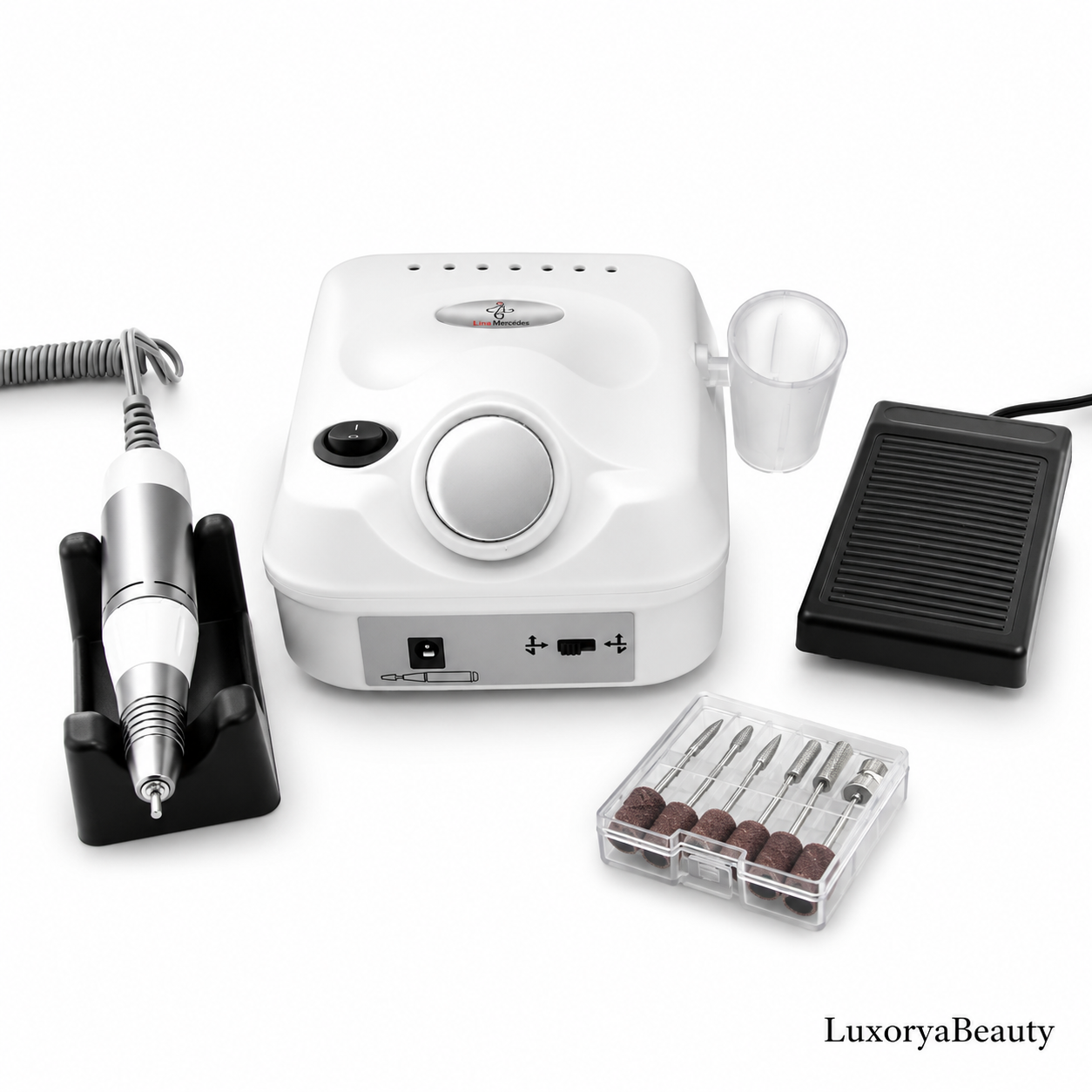 Freză Profesională Manichiură și Pedichiură Bee Nails BN-335, 45000 RPM, 65W, Albă + Set 3 pensule pentru gel cadou