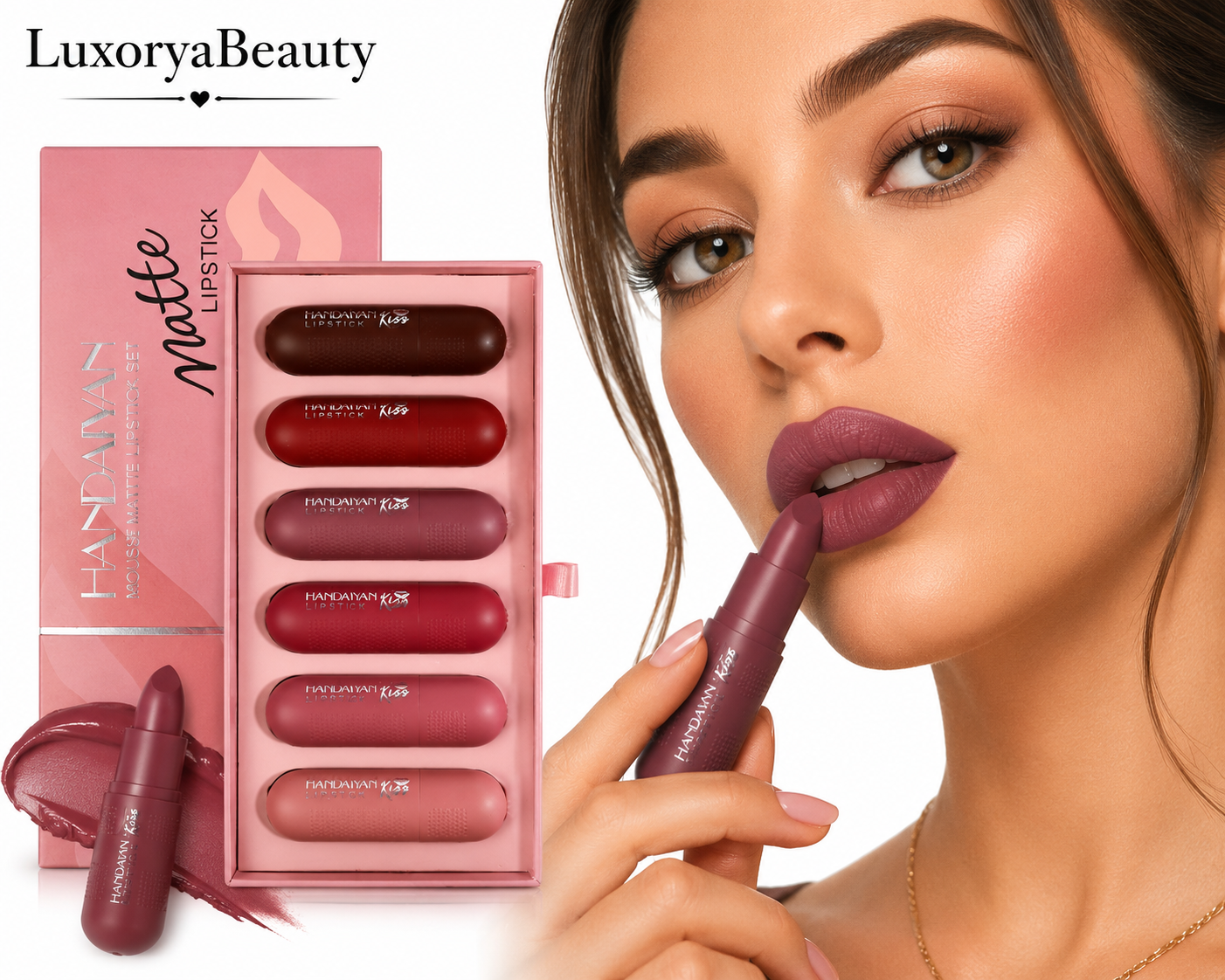 Set 6 Rujuri Mate Rezistente HANDAIYAN 1042 - Nuanțe Nude și Roz
