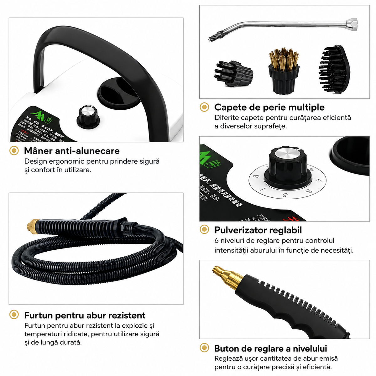Aparat Portabil de Curățat cu Abur 2500W – 6 Trepte, 105°C, Accesorii Multiple