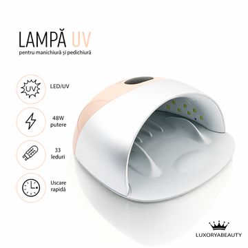 Lampă UV LED Unghii 48W G8 Peach – 33 LED-uri, Timer 10-99s, Ecran Digital, Bază Detașabilă, Profesională Salon & Acasă