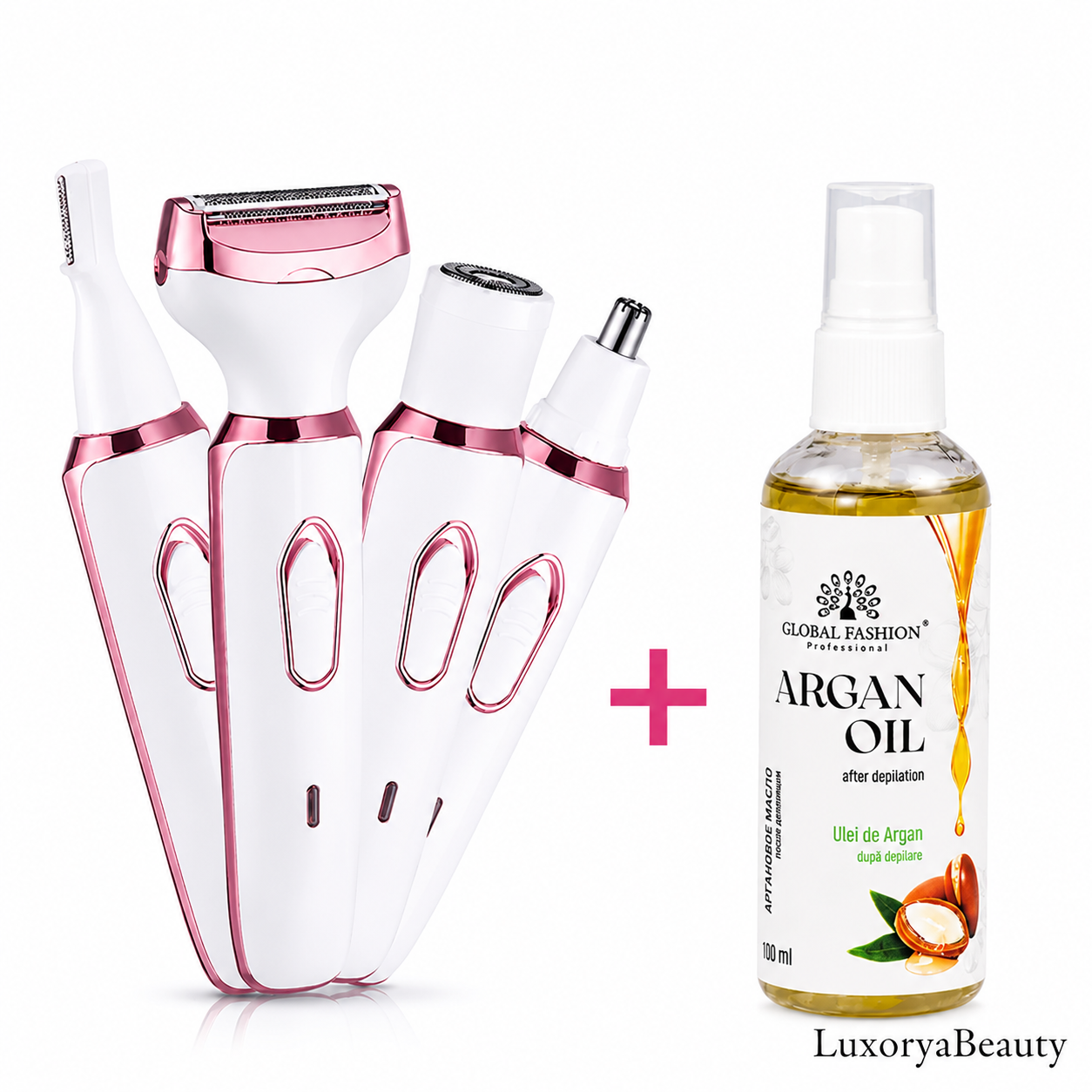 Aparat de Ras Electric 4-în-1 pentru Femei + Ulei de Corp Cadou | Epilator Facial și Corporal Reîncărcabil USB