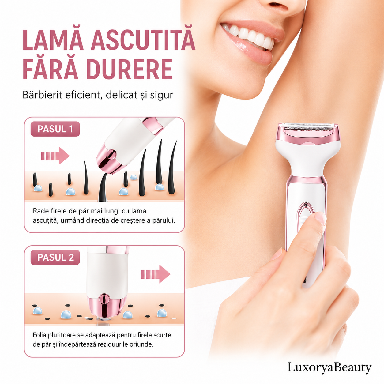 Aparat de Ras Electric 4-în-1 pentru Femei + Ulei de Corp Cadou | Epilator Facial și Corporal Reîncărcabil USB