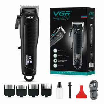 Aparat de Tuns Profesional VGR V-683 - 2000mAh, Lame din Oțel Inoxidabil, Autonomie 200 min, Încărcare USB, 4 Piepteni de Tăiere