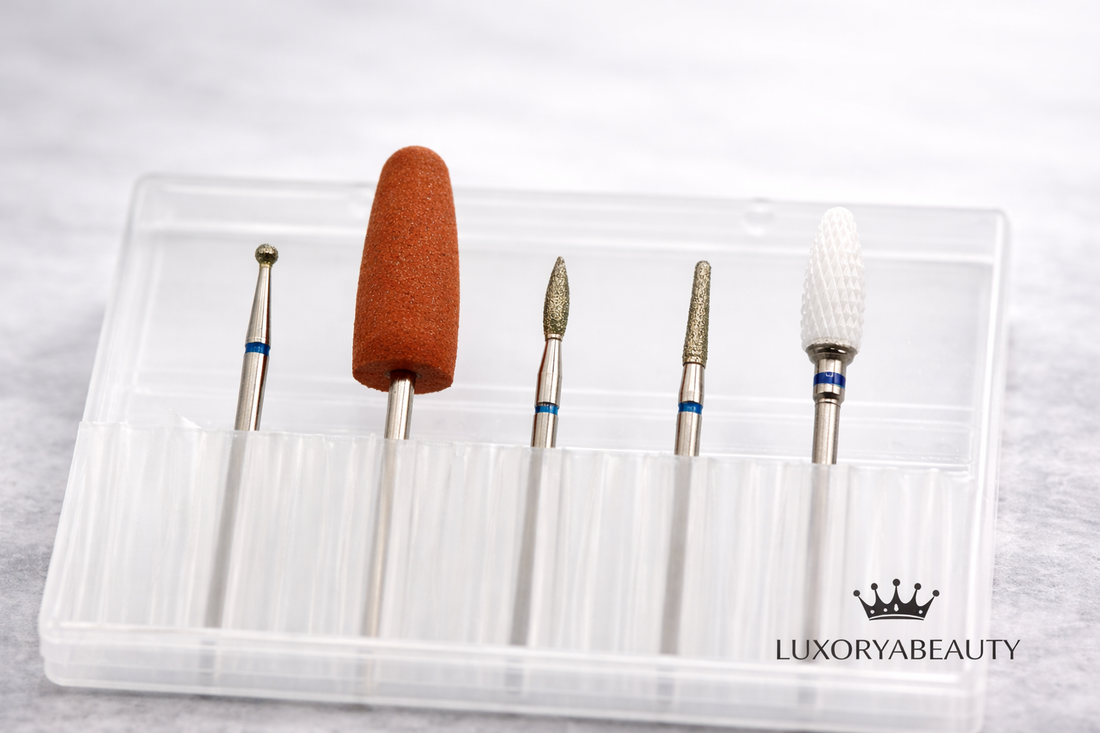 Set bituri manichiură 5 bucăți brâu albastru – capete freză unghii profesionale pentru gel, polygel și cuticulă