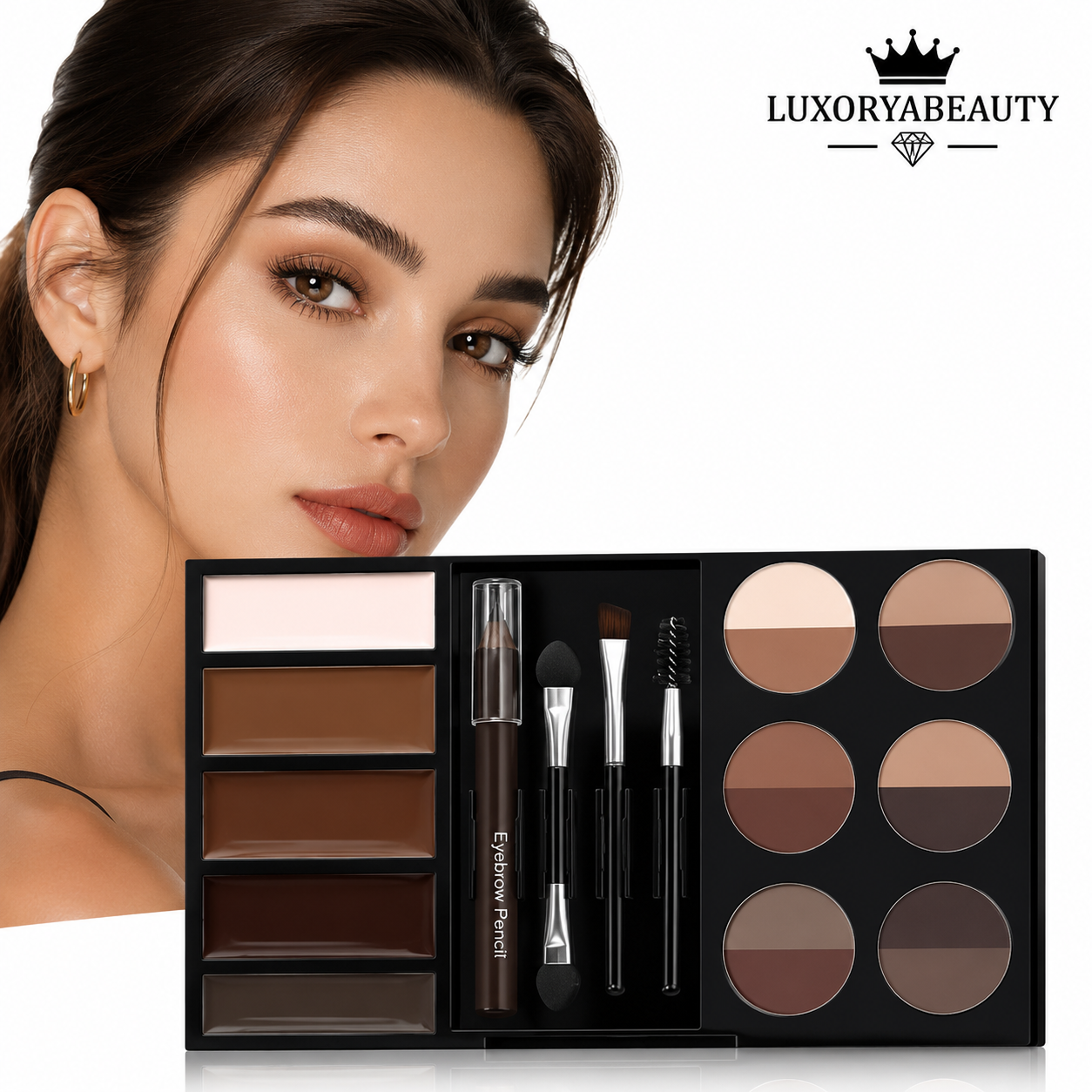 Trusă Profesională pentru Sprâncene cu Fard, Ceară, Creion, Pensule și Șabloane - Handaiyan Brow Powder Set H2006