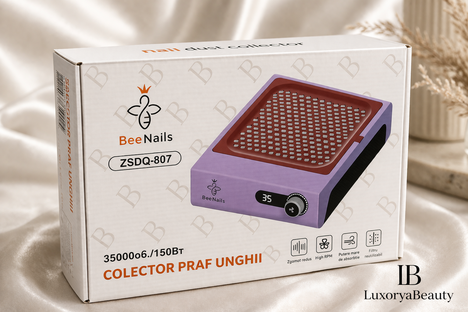 Aspirator praf unghii Bee Nails ZS-807 150W – Extractor profesional cu filtru, putere mare, silențios, alb