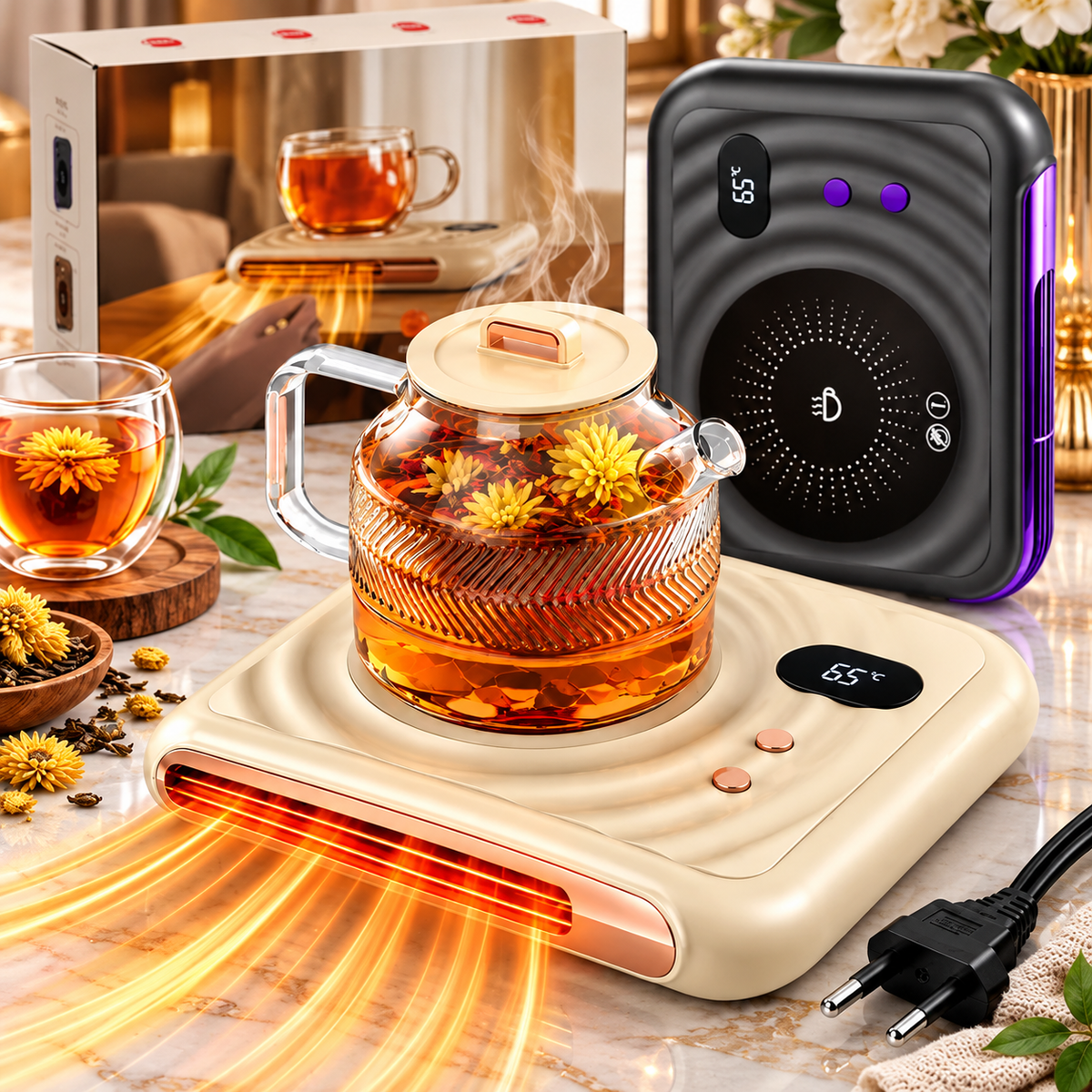 Suport Electric 2 in 1 pentru Incalzire Cana si Aer Cald, 25x19cm, cu Afisaj Digital, Temperatura Reglabila