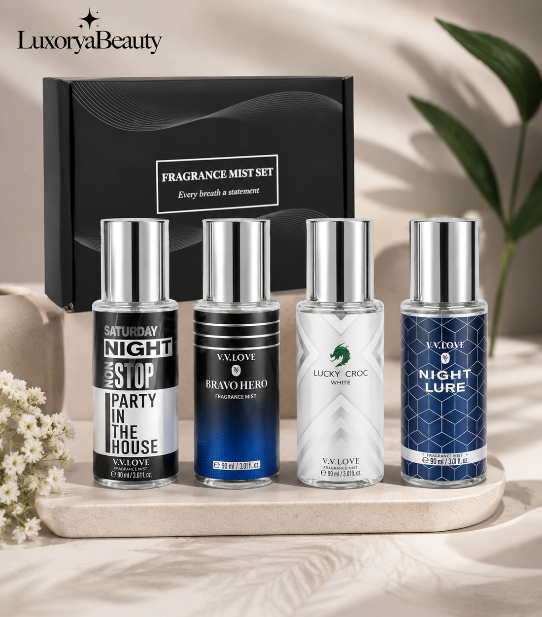 Set 4 Sprayuri parfumate pentru barbati 90 ml- 4 Arome Intense, Persistență Îndelungată