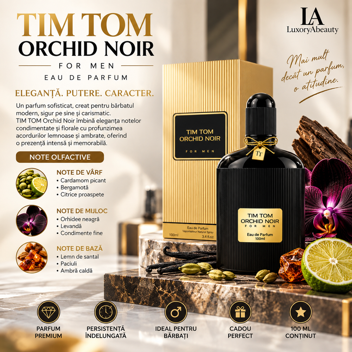 Tim Tom Orchid Noir for Men 100ml - Apa de Parfum, barbati| Inspirat din Black Orchid Tom Ford