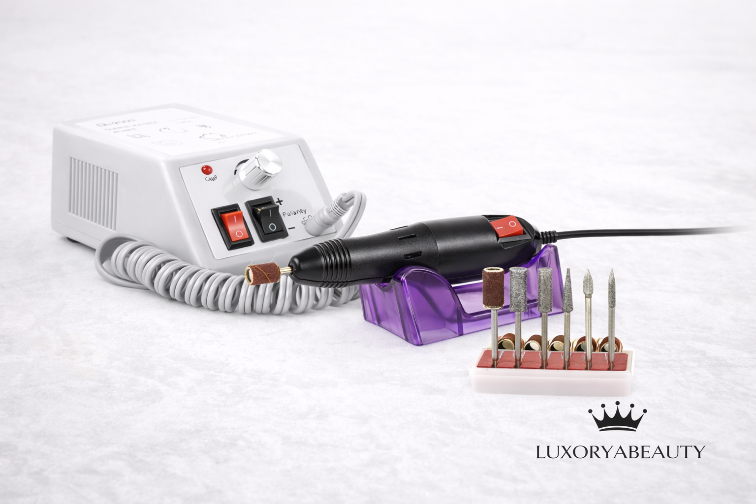 Kit Profesional Freză Unghii cu 6 Capete – Aparat Manichiură & Pedichiură Electric, Compact și Puternic