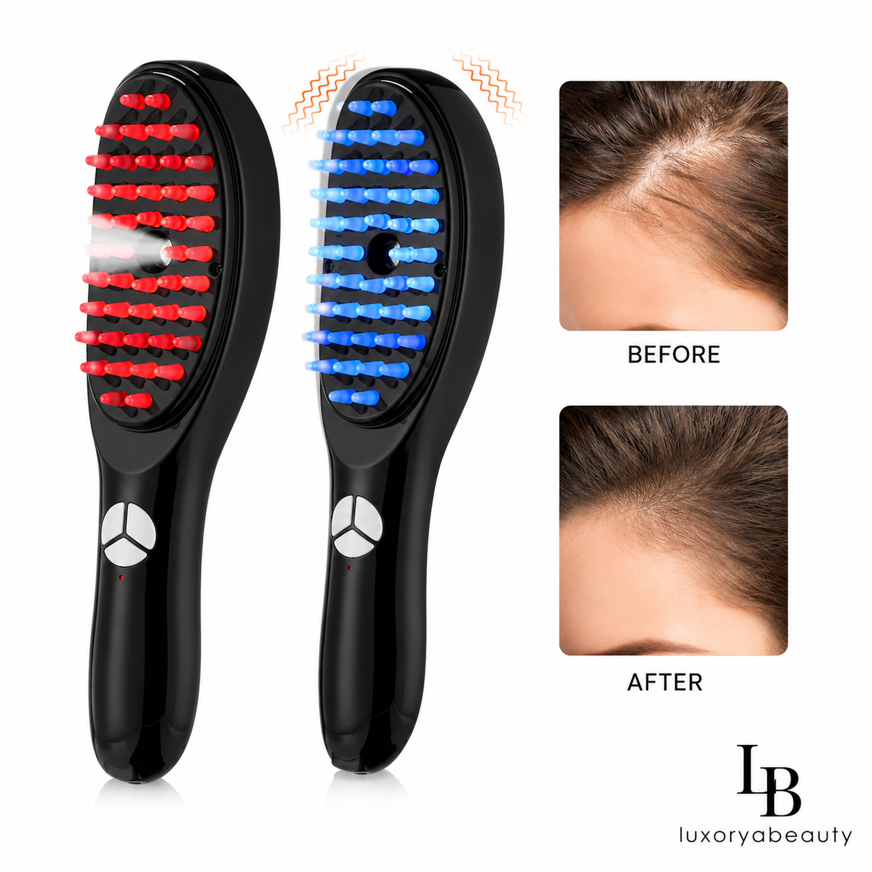 Perie de Masaj 4 în 1 pentru Creșterea Părului cu LED și Vibrații – LuxoryaBeauty