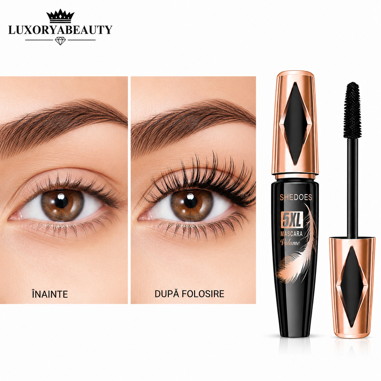 Mascara Volum 5XL 8855 Negru Intens Waterproof – Gene Alungite și Volum Extrem, Rezistență 24 Ore,