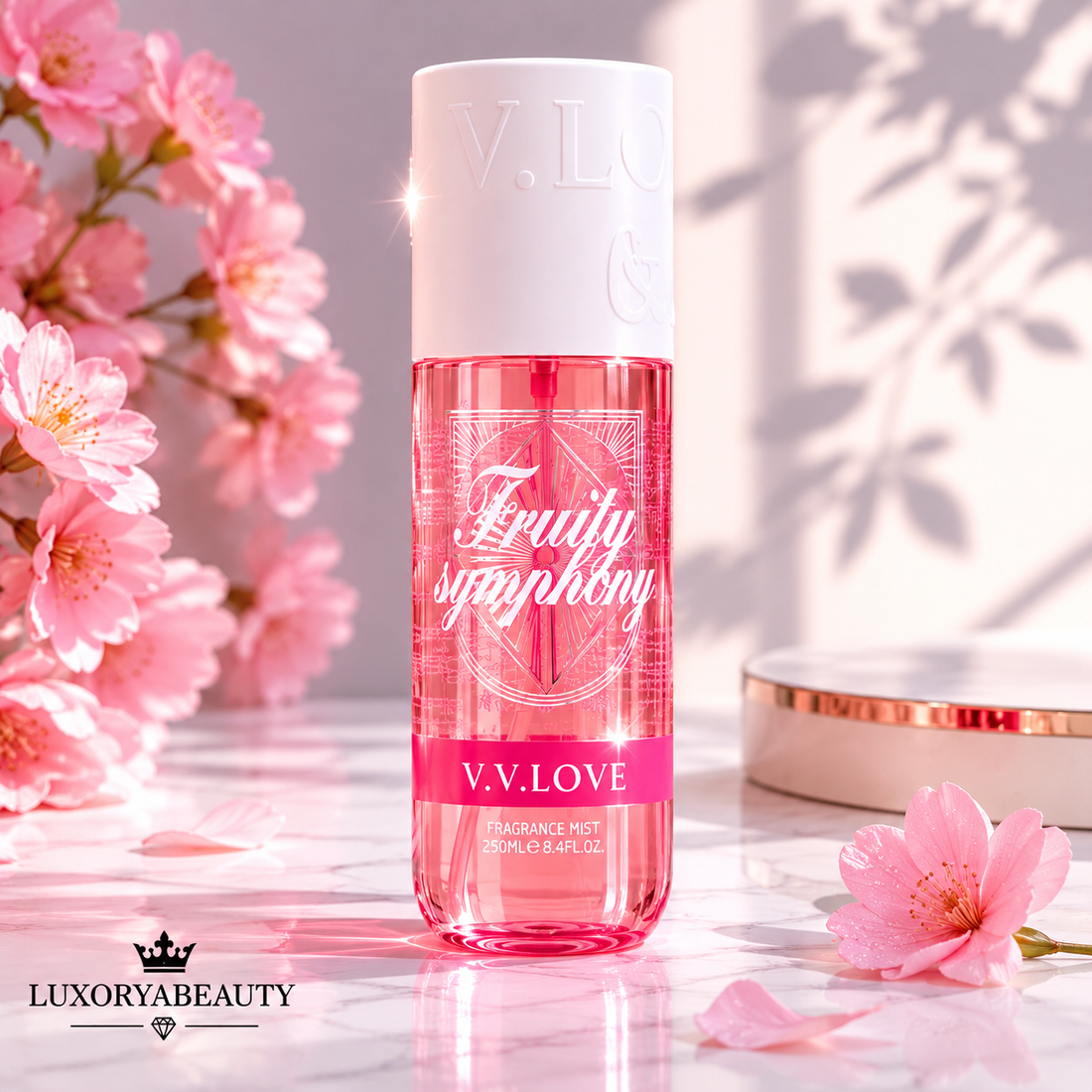 Spray de Corp Parfumat cu Aromă Dulce-Fructată, 250 ml Prospețime de Lungă Durată și Hidratare Delicată- Fragrance Mist Corp Fruity Symphony V.V. Love 250 ml